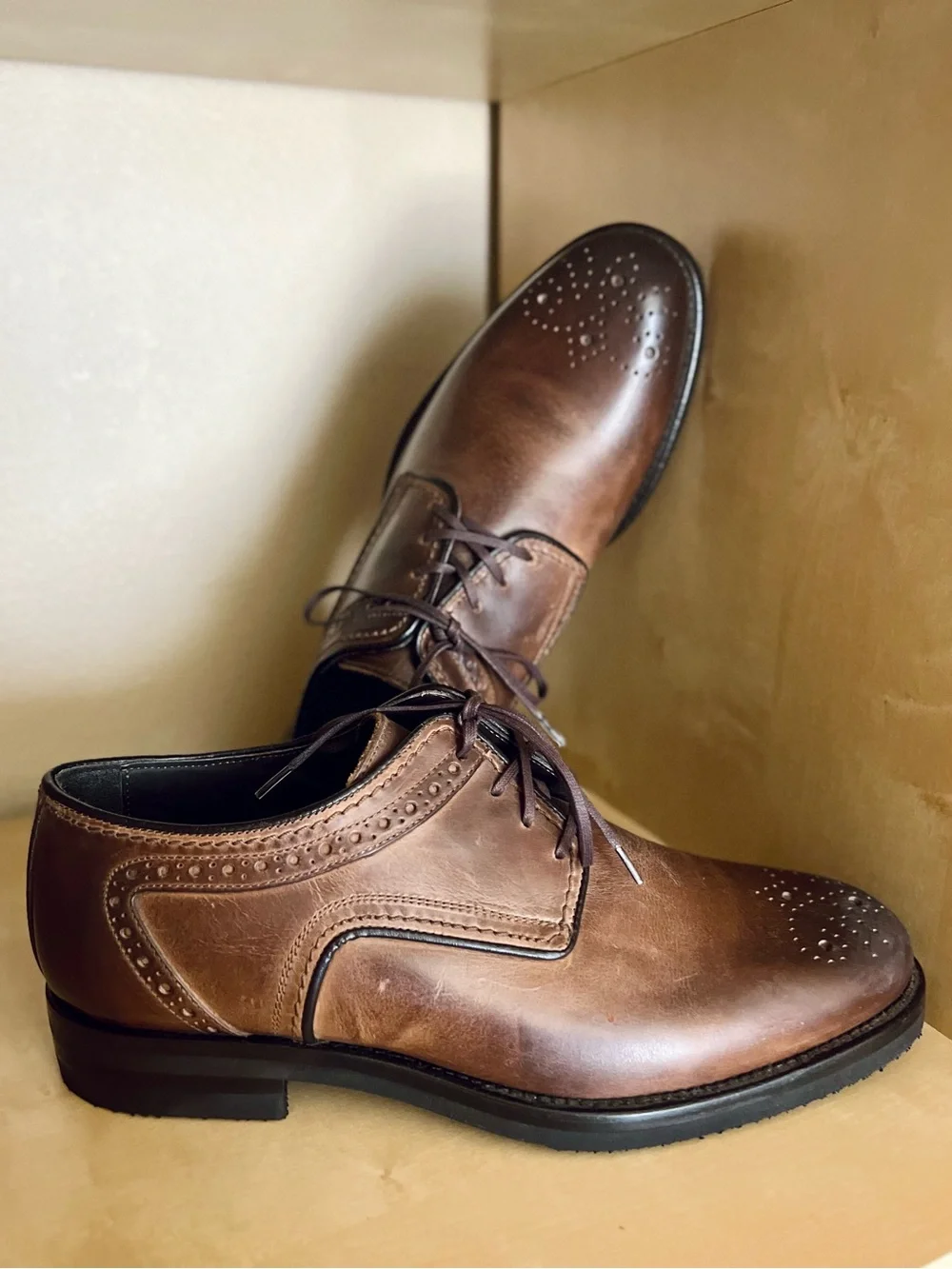 Martin Dingman Brown Calf Leather Shoes Campania Dress Brogue in Bourbon